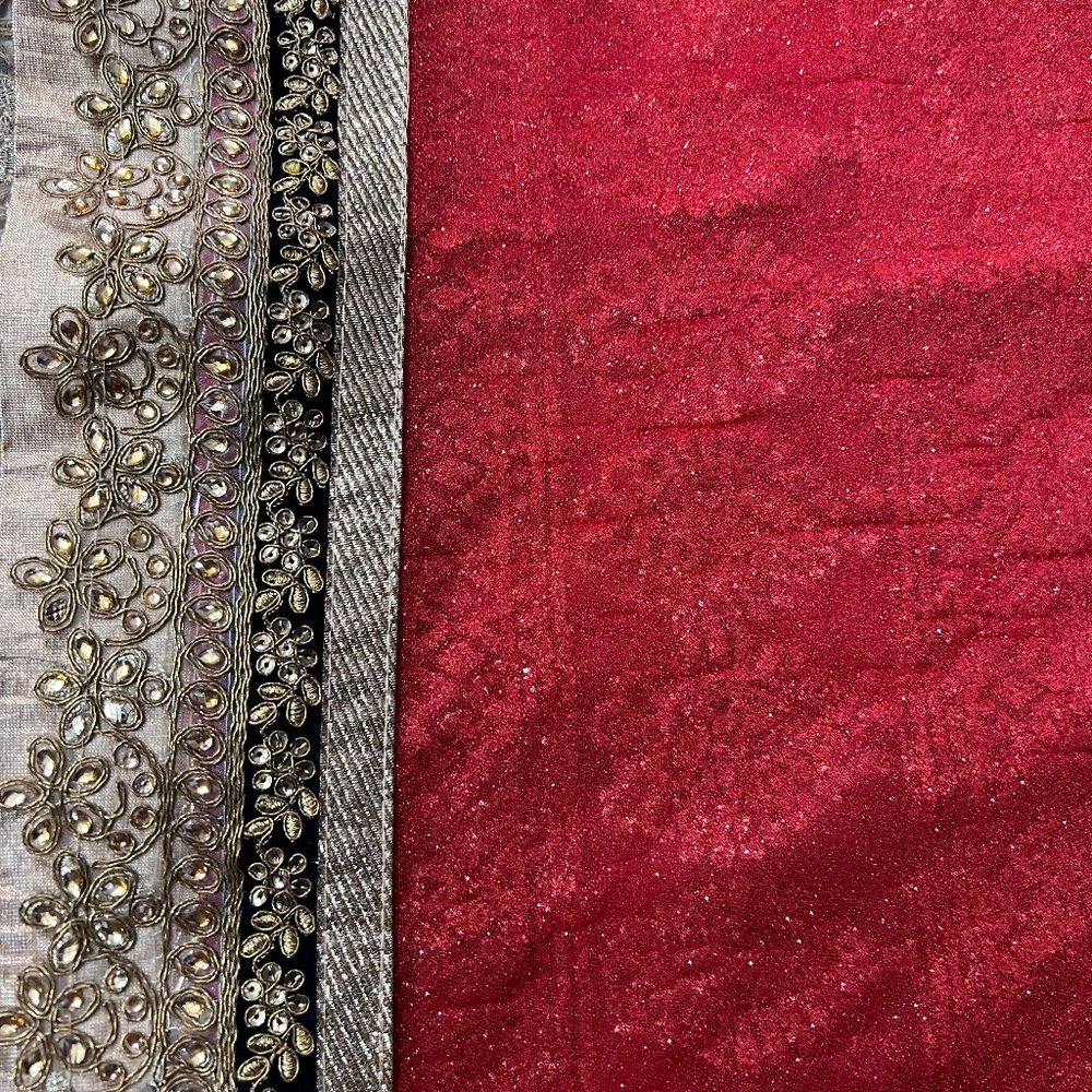Shimmering Red and Cream Party Wear Half and Half Saree - Picture 4 of 11